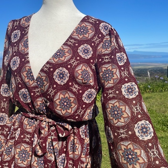 LULU'S Art and Soul multiprint long sleeve high low Maxi Wrap dress - Picture 4 of 10